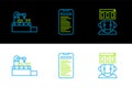 Set line Robot, Factory conveyor system belt and Computer api interface icon. Vector