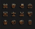 Set line Robot, Humanoid robot, Drone, Turn off from phone, Disassembled, Software and Robotic arm factory icon. Vector