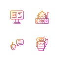 Set line Robot low battery charge, Bot, Software and Error in robot. Gradient color icons. Vector Royalty Free Stock Photo
