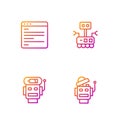 Set line Robot, low battery charge, Computer api interface and . Gradient color icons. Vector Royalty Free Stock Photo