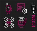 Set line Robot low battery charge, Drone, Computer api interface and icon. Vector Royalty Free Stock Photo