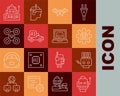 Set line Robot, Mechanical robot hand, Drone, Autonomous smart car, Error in and Creating icon. Vector