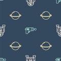 Set line Robot, Planet Saturn and Ray gun on seamless pattern. Vector