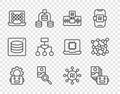 Set line Robot setting, Artificial intelligence robot, AI, Photo retouching, Neural network, Algorithm, and icon. Vector Royalty Free Stock Photo
