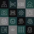 Set line Robot setting, Chat, Neural network, Binary code, Processor CPU, Algorithm and icon. Vector Royalty Free Stock Photo