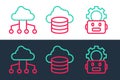 Set line Robot setting, Network cloud connection and Cloud database icon. Vector