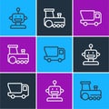 Set line Robot toy, Toy truck and train icon. Vector