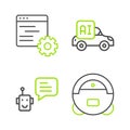 Set line Robot vacuum cleaner, Bot, Autonomous smart car and Computer api interface icon. Vector Royalty Free Stock Photo