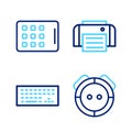 Set line Robot vacuum cleaner, Keyboard, Printer and Graphic tablet icon. Vector