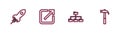 Set line Rocket ship with fire, Folder tree, Open in new window and Hammer icon. Vector