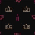 Set line Roller coaster, Home stereo with two speakers and Bottle of water on seamless pattern. Vector