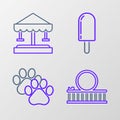 Set line Roller coaster, Paw print, Ice cream and Attraction carousel icon. Vector Royalty Free Stock Photo