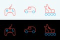 Set line Roller skate, Gamepad and Toy car icon. Vector Royalty Free Stock Photo