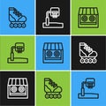Set line Roller skate, Shooting gallery and Basketball backboard icon. Vector Royalty Free Stock Photo