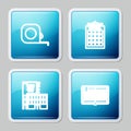 Set line Roulette construction, Hotel building, Mall or supermarket and Open book icon. Vector