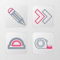 Set line Roulette construction, Protractor grid, Arrow and Pencil icon. Vector Royalty Free Stock Photo
