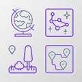 Set line Route location, City map navigation, Great Bear constellation and Earth globe icon. Vector