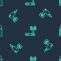Set line Router and wi-fi, Drill machine and Bullet on seamless pattern. Vector