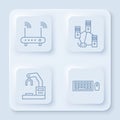 Set line Router and wi-fi signal, Computer network, Robotic robot arm hand factory and Keyboard and mouse. White square Royalty Free Stock Photo