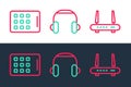 Set line Router and wi-fi signal, Graphic tablet and Headphones icon. Vector