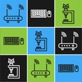 Set line Router and wi-fi signal, Microscope and Keyboard and mouse icon. Vector