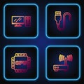 Set line Router and wi-fi signal, Processor with CPU, Computer monitor and USB cable cord. Gradient color icons. Vector Royalty Free Stock Photo