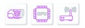 Set line Router and wi-fi signal, Video graphic card and Processor with CPU icon. Vector Royalty Free Stock Photo