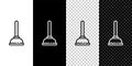 Set line Rubber plunger with wooden handle for pipe cleaning icon isolated on black and white background. Toilet plunger. Vector Royalty Free Stock Photo