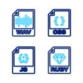Set line RUBY file document, JS, CSS and WAV icon. Vector Royalty Free Stock Photo
