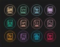 Set line RUBY file document, MOV, MP3, MP4, DOC, CSS and HTML icon. Vector Royalty Free Stock Photo