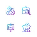 Set line Ruined house, Work search, No money and . Gradient color icons. Vector