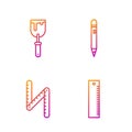 Set line Ruler, Folding ruler, Putty knife and Pencil with eraser. Gradient color icons. Vector Royalty Free Stock Photo