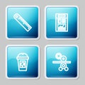 Set line Ruler, News, Coffee cup to go and Paper roll printing press icon. Vector