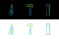 Set line Ruler, Stationery knife and Claw hammer icon. Vector