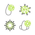 Set line Runny nose and virus, Virus, and Blood test icon. Vector