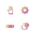 Set line Runny nose and virus, Medical protective mask, rubber gloves and Virus. Gradient color icons. Vector