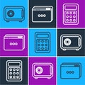 Set line Safe, Calculator and Website template icon. Vector Royalty Free Stock Photo