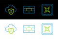 Set line Safe, Cloud and shield and Bricks icon. Vector