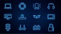 Set line Safe combination lock, Microwave oven, Flasher siren, Security camera, Smart Tv, Laptop, Drone flying and Royalty Free Stock Photo