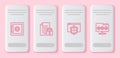 Set line Safe, Document and lock, Browser with shield and Folder password. White rectangle button. Vector