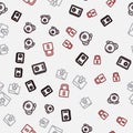 Set line Safe, Ringing alarm bell, Folder and lock and Lock on seamless pattern. Vector