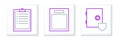 Set line Safe with shield, Clipboard checklist and Empty form icon. Vector