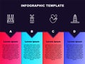 Set line Sagrada Familia, Windmill, Spanish wineskin and Agbar tower. Business infographic template. Vector