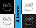 Set line Salad in bowl icon isolated on black and white, transparent background. Fresh vegetable salad. Healthy eating Royalty Free Stock Photo