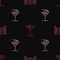 Set line Saloon door, Cocktail and Martini glass on seamless pattern. Vector