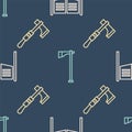 Set line Saloon door, Tomahawk axe and Tomahawk axe on seamless pattern. Vector