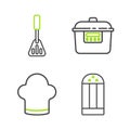 Set line Salt, Chef hat, Slow cooker and Spatula icon. Vector