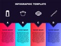 Set line Salt and pepper, Cooking pot, soup and Knife. Business infographic template. Vector Royalty Free Stock Photo