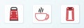 Set line Salt and pepper, Grater and Coffee cup icon. Vector