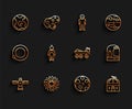 Set line Satellite, Black hole, Earth globe, Moon, Astronomical observatory, Astronaut, helmet and Mars rover icon